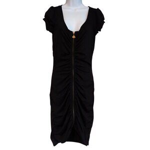House of Dereon Black Full Zip Short Sleeve Goth Grunge Rocker Chick Dress M